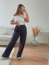 Charger l&#39;image dans la galerie, Pantalon en lin bleu marine
