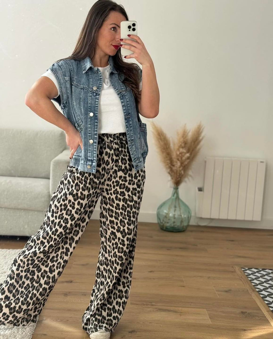 Pantalon gaze de coton imprimé léopard