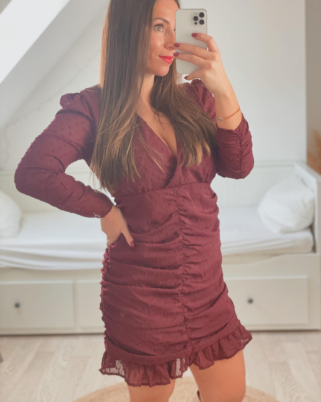 Robe bordeaux plumetis